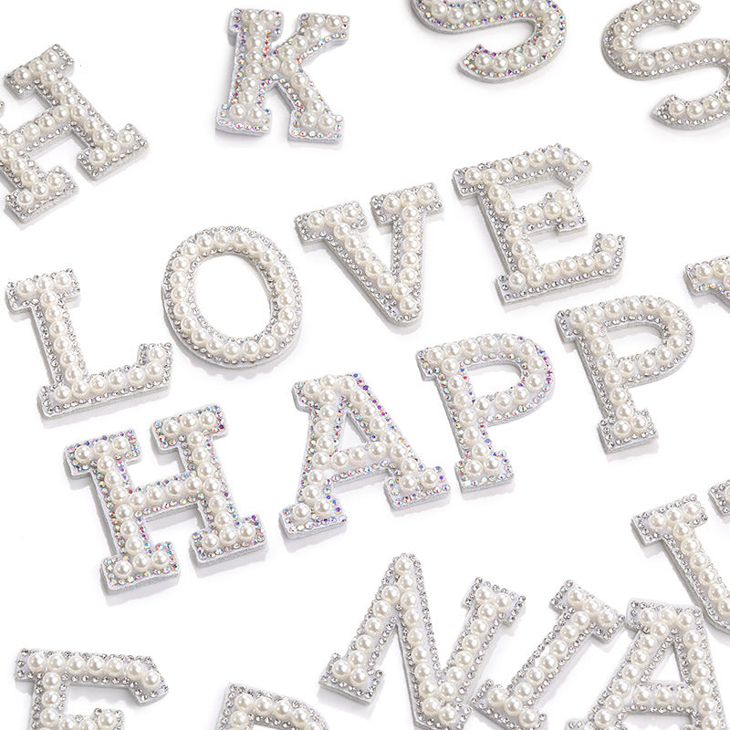English Letter Hot Patch Stickers - 26 Letters White Imitation Pearl DIY Clothing Accessories