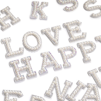 English Letter Hot Patch Stickers - 26 Letters White Imitation Pearl DIY Clothing Accessories