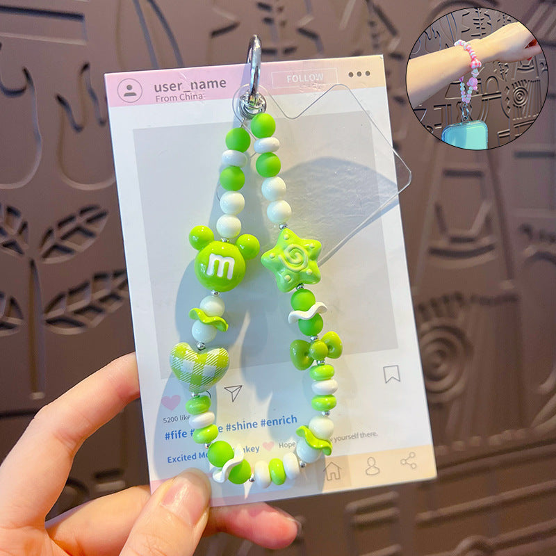 Handmade DIY Mickey Head Beaded Mobile Phone Chain Pendant Female Creative Dopamine Car Bag Keychain Pendant