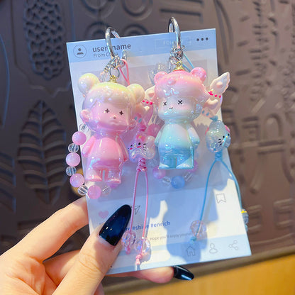 Original electroplating beaded animal mobile phone chain keychain doll pendant miu series bag keychain pendant