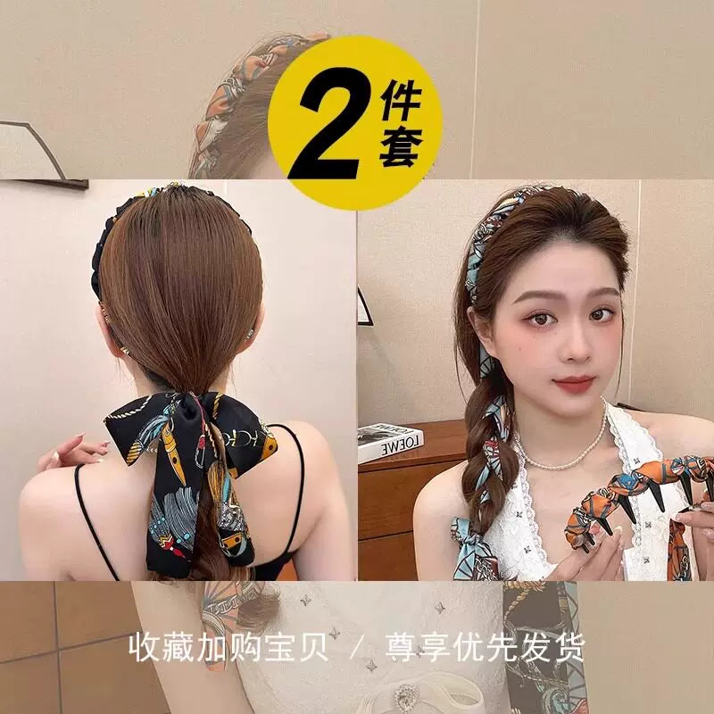 Palace retro flower streamers, tooth comb, wavy high skull top headband, front and back, two wears, hair tie, one headband, headdress, women