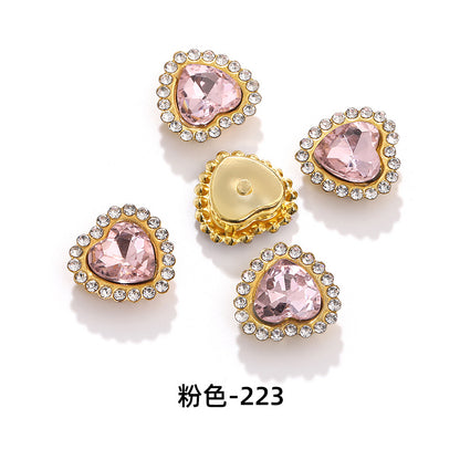 Factory wholesale Peach Heart Sunflower double-layer heart-shaped glass hand-sewn diamond DIY shoes and bags, clothing accessories, accessories
