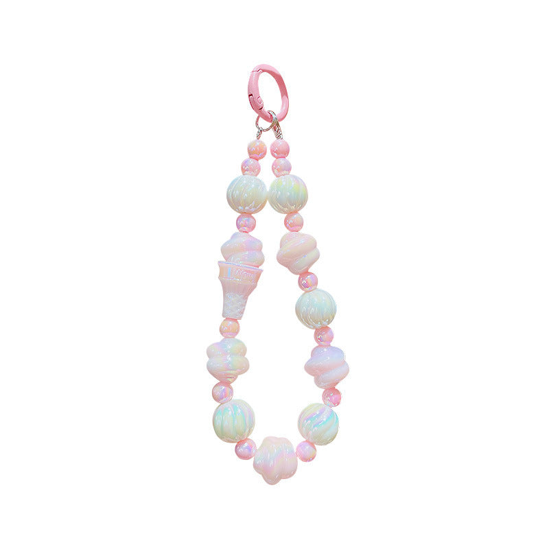 Creative Cartoon Ice Cream Beaded Phone Chain Keychain Pendant Cute Couple Bag Keychain Pendant Gift