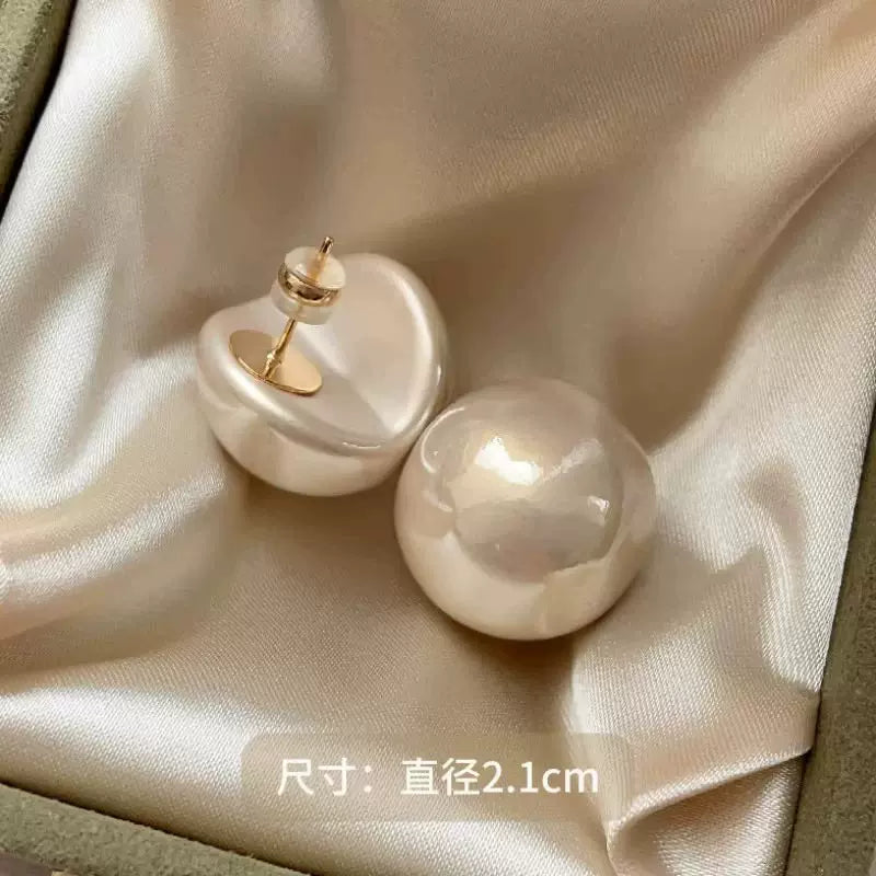 2026 New Hot Large Bite-Mouth Pearl Stud Earrings for Women, High-End Light Luxury Elegant Earrings 925 Silver Needle Earrings