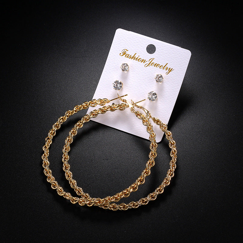 2-4-6-8-10cm oversized earrings exaggerated earrings european and american round rhinestone geometric hoop earrings for women cross-border
