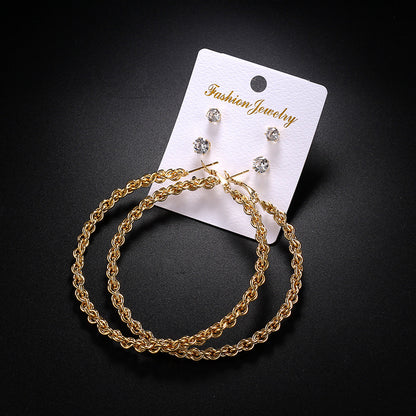 2-4-6-8-10cm oversized earrings exaggerated earrings european and american round rhinestone geometric hoop earrings for women cross-border