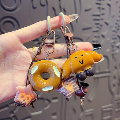 Handmade DIY beading simulation alkaline water bread school bag pendant couple car bag keychain doll small pendant