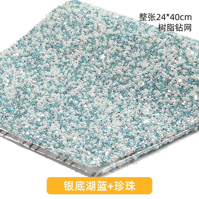 Resin 24*40CM pearl diamond mesh water rhinestone glue mesh peels off and sticks instantly for DIY crafts, sequins, glue, jewelry accessories