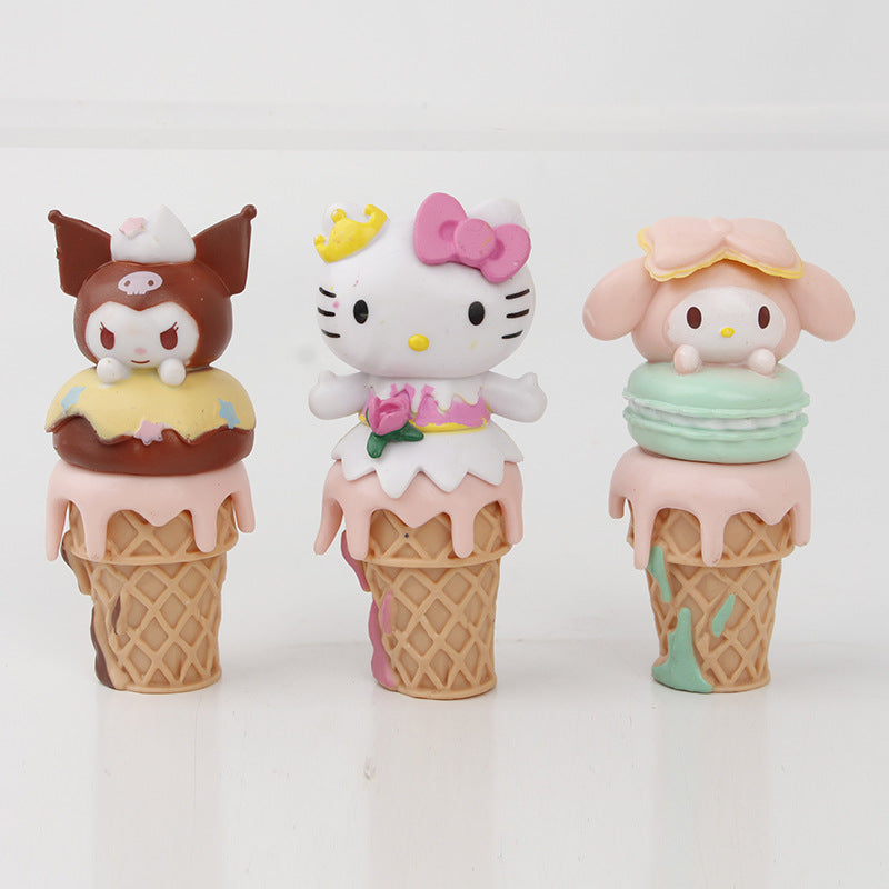 Sanrio Kuromi blind box anime figure ornament ice cream Melody KT cat cartoon girl heart model trend