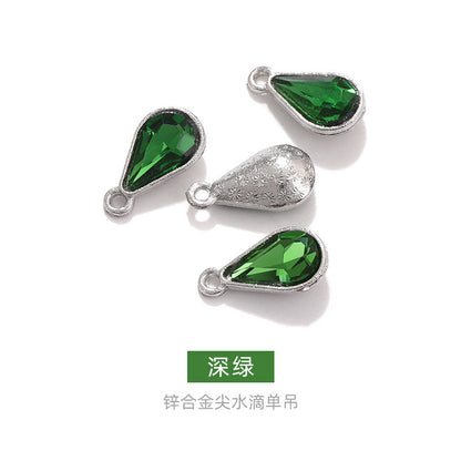 Zinc alloy pointed waterdrop pendant, crystal glass diamond DIY jewelry, earrings with diamond, single hanging glass waterdrop rhinestone