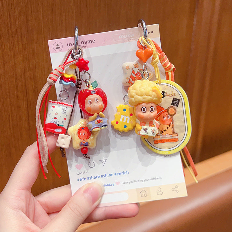 DIY small violin slippery star man beaded keychain small pendant cute bag cute grain modified baby doll doll pendant