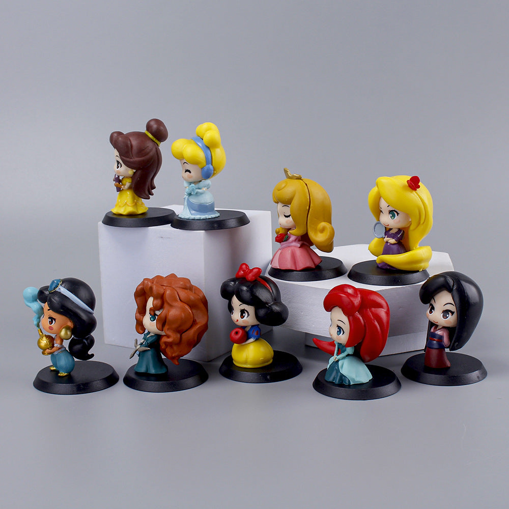 Cute little princess 9 pieces set figure white snow love Lo Merida princess cake decoration ornament car car