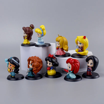 Cute little princess 9 pieces set figure white snow love Lo Merida princess cake decoration ornament car car