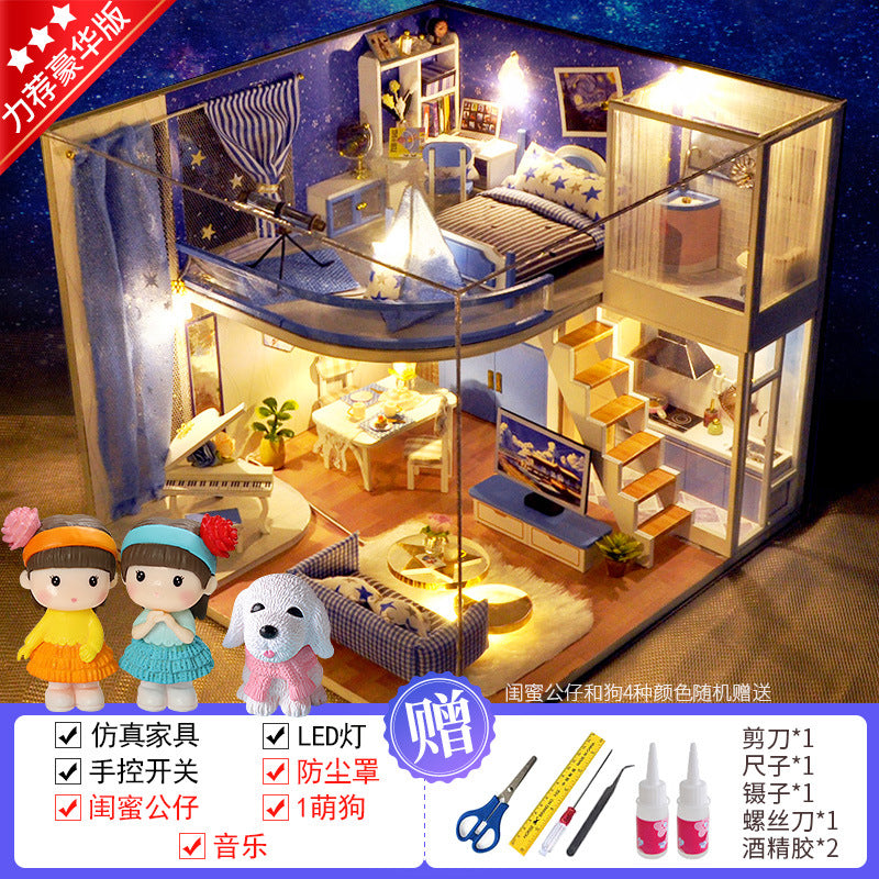 Craftsman DIY Cottage Loft Villa Handmade Assembly Princess Small House Miniatures Toys Birthday Gifts