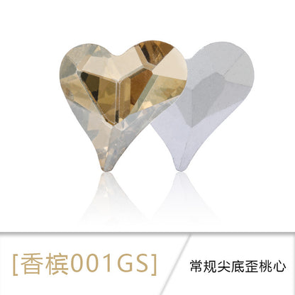 Crooked Peach Heart crystal pointed diamond base real silver plated base nail art rhinestone patch, shoe decorations, luggage, clothing accessories, crooked peach heart rhinestones
