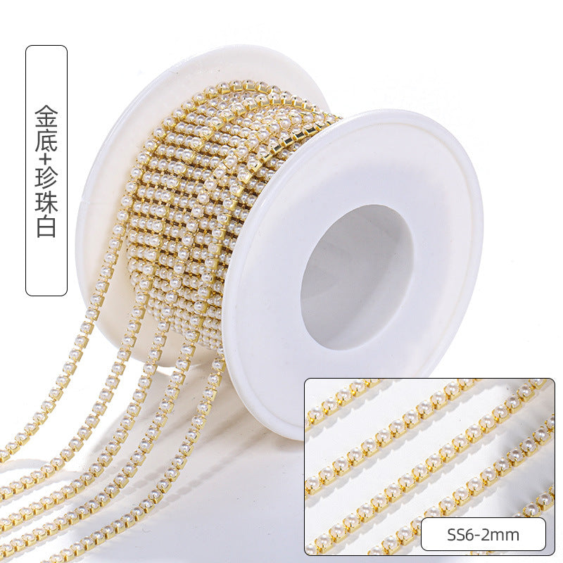 Pearl claw chain full roll diamond band tight claw luggage clothing accessories hair accessory phone case diamond super glitter pearl diamond chain