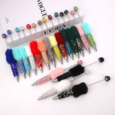 AB diamond ballpoint pen diy multi-color heavy work full diamond pen plush hairball beaded ballpoint pen spot wholesale
