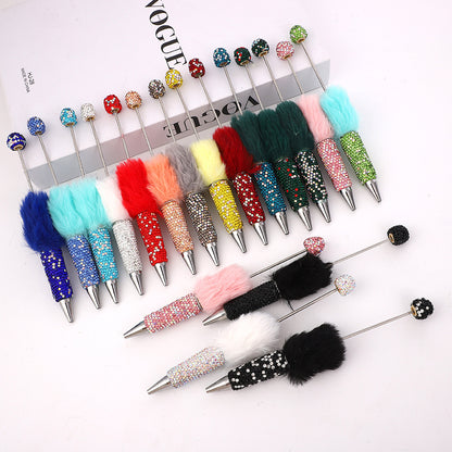 AB diamond ballpoint pen diy multi-color heavy work full diamond pen plush hairball beaded ballpoint pen spot wholesale