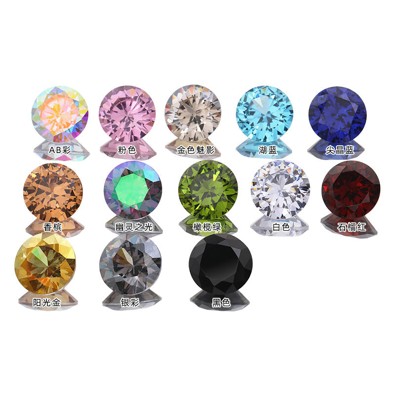 Cross-border round zircon bare stone, pointed bottom glass diamond, colored zircon sparkle, bright white zircon nail drill manufacturer