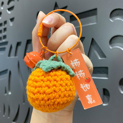 Creative plush weaving good things happen keychain small pendant cartoon crochet persimmon bag bag keychain small gifts
