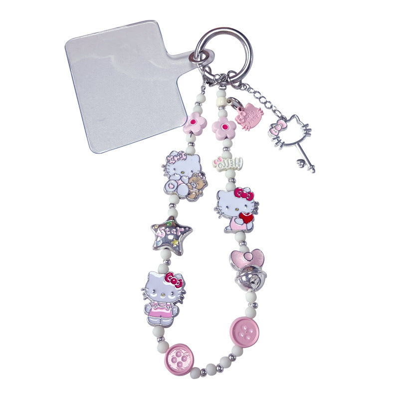 Creative DIY alloy KT cat beaded mobile phone chain pendant couple car keychain bag pendant doll accessories