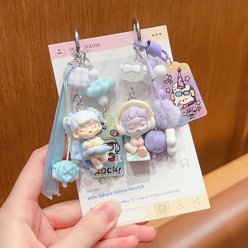 Handmade DIY cute grain change baby bubble keychain doll pendant cartoon beaded bag small carry doll ornament