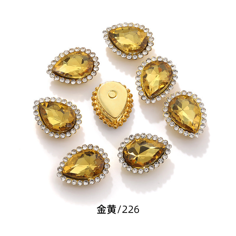 Double-layer waterdrop sunflower flower flower plate diamond buckle, hand-stitched rhinestone, thickened gold holder, glass diamond, clothing, shoes, bags, DIY accessories