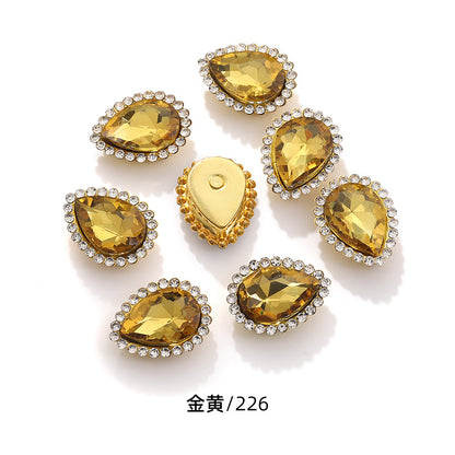 Double-layer waterdrop sunflower flower flower plate diamond buckle, hand-stitched rhinestone, thickened gold holder, glass diamond, clothing, shoes, bags, DIY accessories