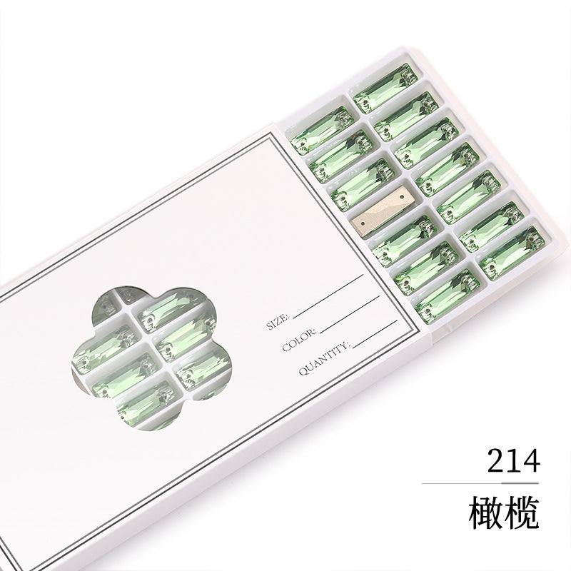 Double Hole Long Bar Flat Bottom Rhinestone - Hand-Stitched Scratch-Resistant AB Color Straight Strip Flat Buckle for Clothing Luggage