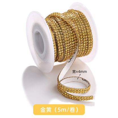 Double-row diamond with adhesive backing, 4mm chain, 5-meter roll of glass diamond chains, sparkling crystal water rhinestone jewelry, self-adhesive