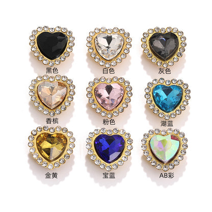 Factory wholesale Peach Heart Sunflower double-layer heart-shaped glass hand-sewn diamond DIY shoes and bags, clothing accessories, accessories