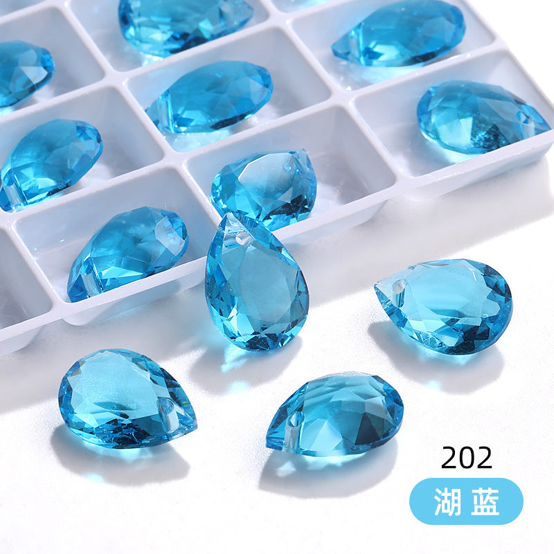 K9 High-End Waterdrop Single-Hole Glass Pendant with Perforated 10*14 Pointed Base Rhinestone Accessories for Wedding Dresses, Shoes, and Bags