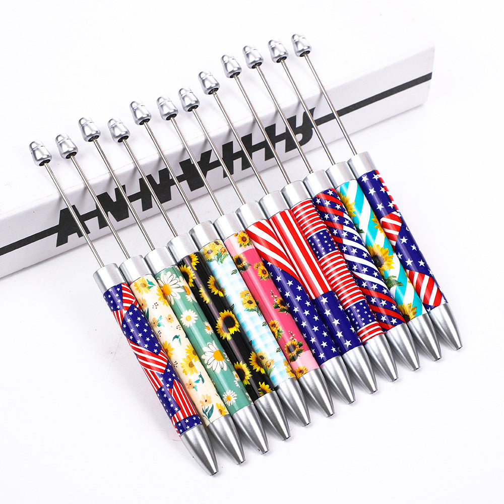 creative printed ballpoint pen diy beaded sunflower flag printed plastic ballpoint pen theme advertising gift pen