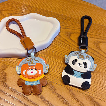 Creative PU leather panda keychain pendant cute couple bag little raccoon doll pendant small gift wholesale