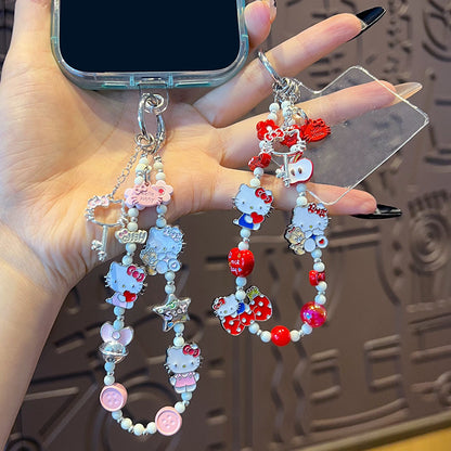 Creative DIY alloy KT cat beaded mobile phone chain pendant couple car keychain bag pendant doll accessories