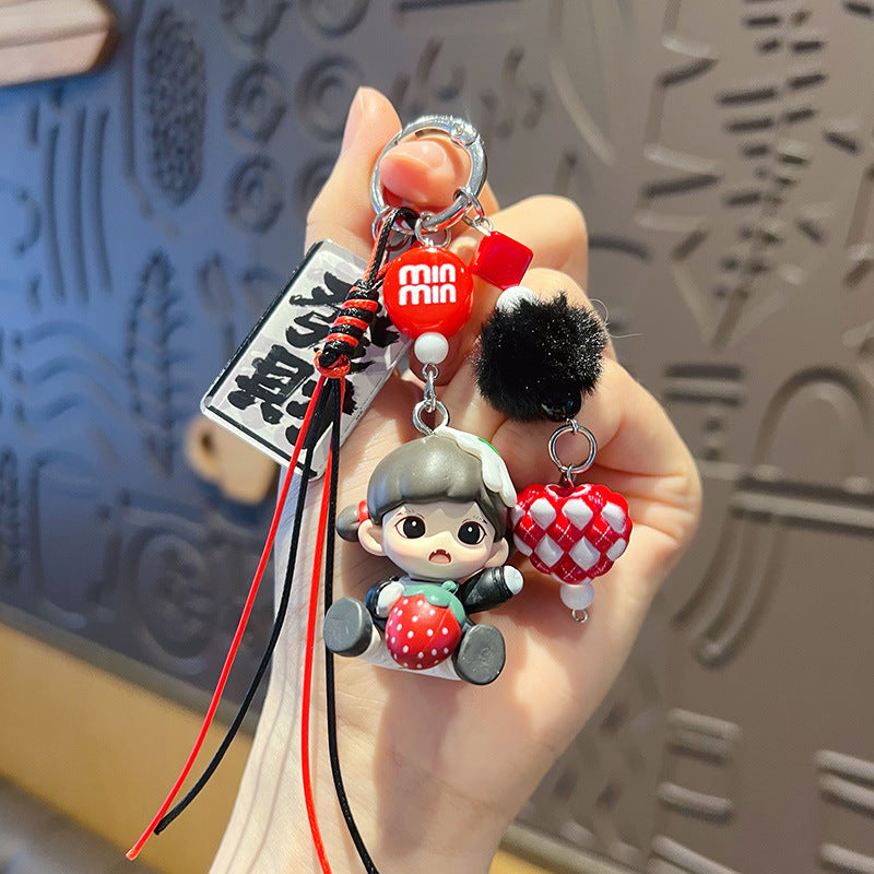 DIY small violin slippery star man beaded keychain small pendant cute bag cute grain modified baby doll doll pendant