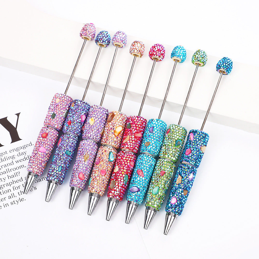 DIY electroplating colorful shell full diamond pen new heavy industry diamond beaded pen cross-border hot selling educational student stationery