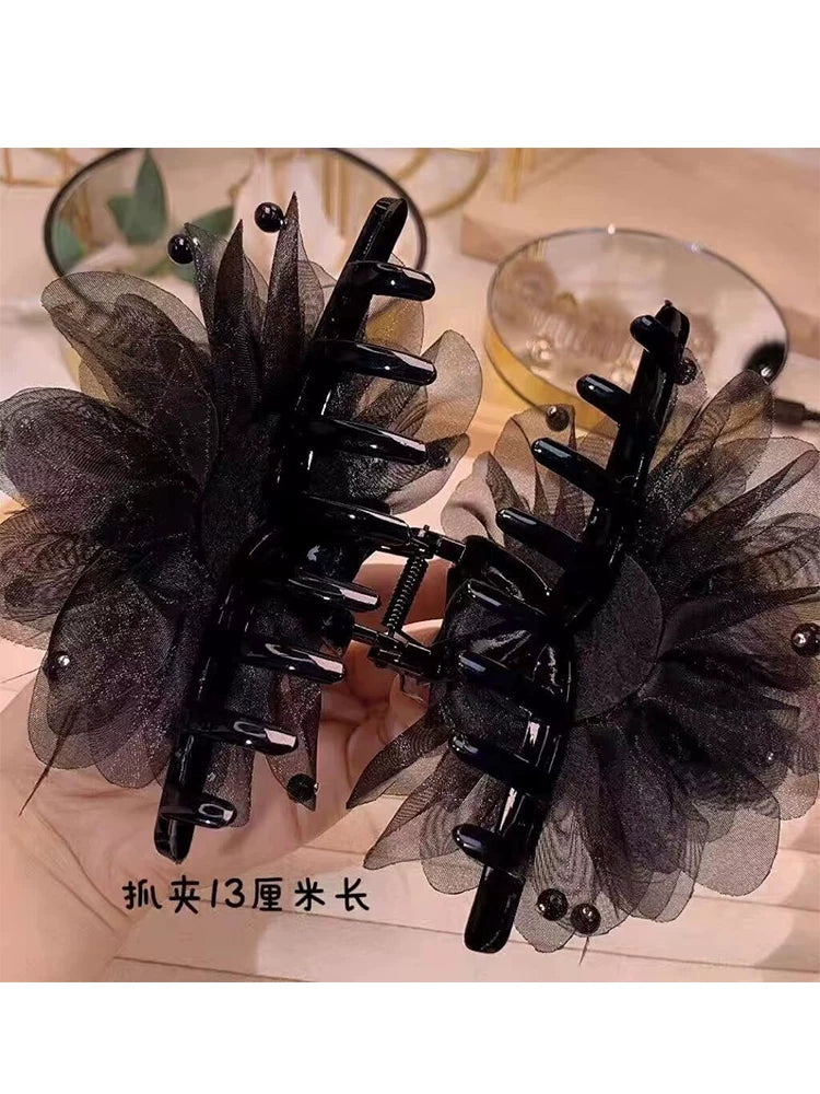Elegant peony flower feather claw clip for women, sophisticated and fashionable 2026 new back hair clip, shark clip