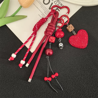 Cross-border hot selling full diamond peach heart keychain pendant backpack pendant accessories car key pendant fashion accessories