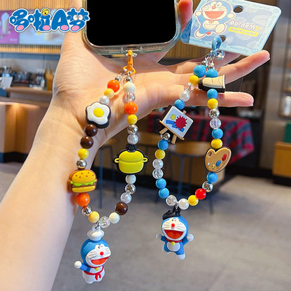 Genuine Doraemon beaded dopamine mobile phone chain pendant cute bag doll keychain charm accessories