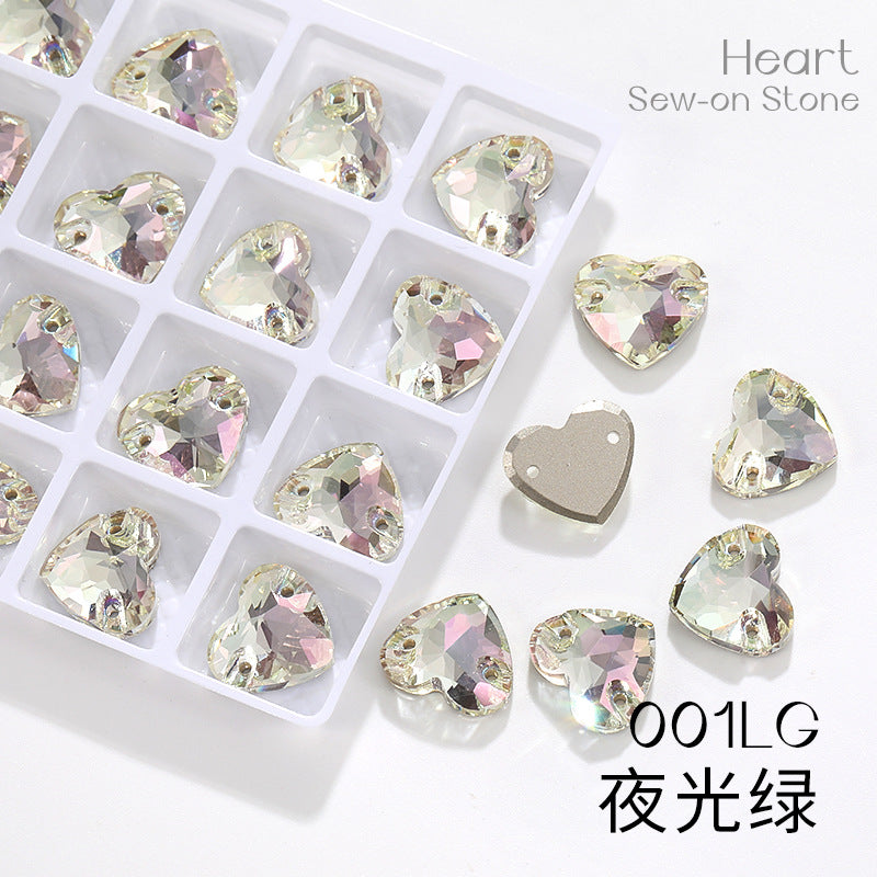 K9 mocha flat-bottom flat-bottom hand-stitched rhinestone plump peach heart crystal double-hole heart diamond bridal dress accessories
