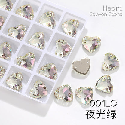 K9 mocha flat-bottom flat-bottom hand-stitched rhinestone plump peach heart crystal double-hole heart diamond bridal dress accessories