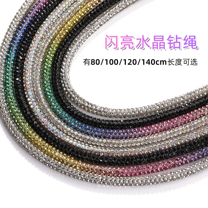 Crystal cord, drill rope, full diamond, ultra-glitter round soft tube, 6-row drill rope, coat strap, hat strap, shoelace, bag and pants strap, DIY accessory for accessories