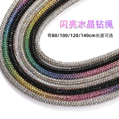 Crystal cord, drill rope, full diamond, ultra-glitter round soft tube, 6-row drill rope, coat strap, hat strap, shoelace, bag and pants strap, DIY accessory for accessories