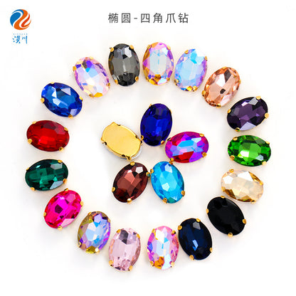 Factory direct sale: gold base oval new crystal claw drill, glass hand-sewn drill, DIY clothing accessory materials wholesale