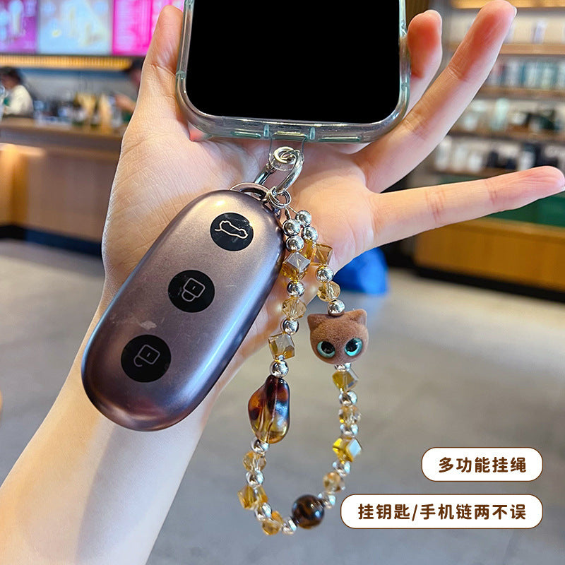 Handmade DIY Maillard Cat Beaded Mobile Phone Chain Pendant Leopard Print Doll Bag Keychain Pendant