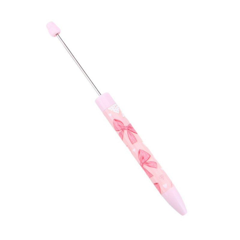 DIY bow pink long printed pattern ballball pen creative cute ballpoint pen plastic beaded ballpoint pen