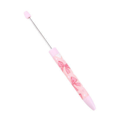 DIY bow pink long printed pattern ballball pen creative cute ballpoint pen plastic beaded ballpoint pen