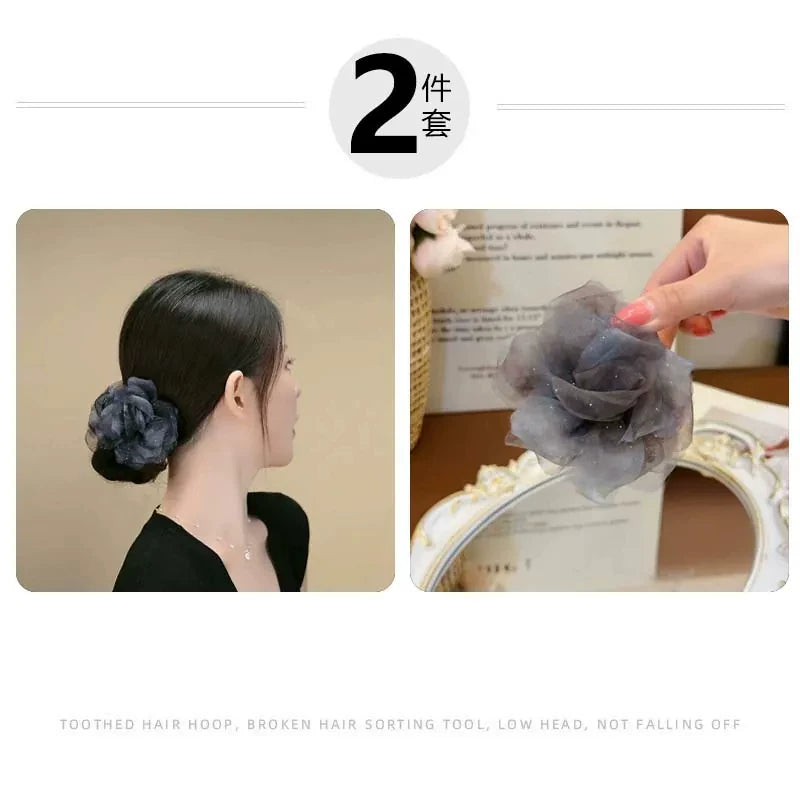 Korean-style gentle and elegant chiffon floral bun clip, light luxury temperament, high-end hair clip, bun head claw clip at the back of the head