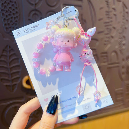 DIY small violin slippery star man beaded keychain small pendant cute bag cute grain modified baby doll doll pendant